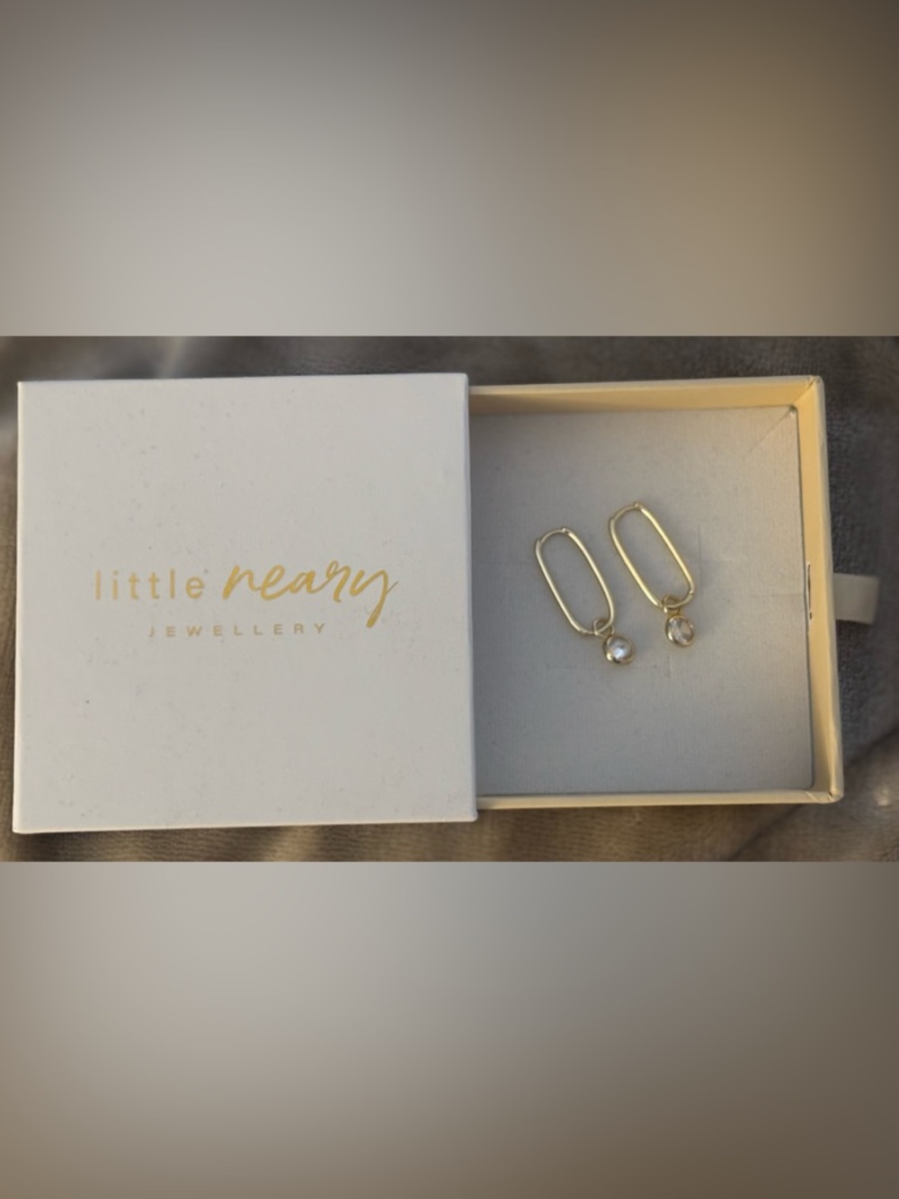 Little Neary Gold Drop Rectangle Hoop Earrings with Pearls - Picture 2 of 3